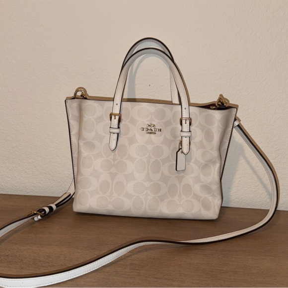Coach Handbags - Coach Cream Signature Mini Satchel with Gold Hardware
